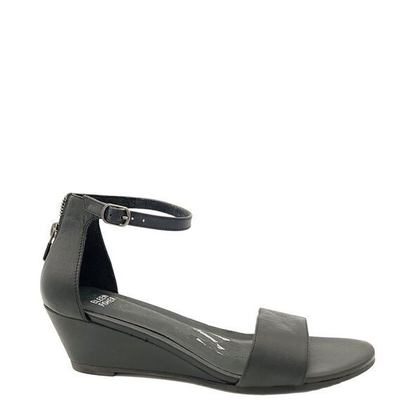 NEW Eileen Fisher Mara Tumbled Sandals Womens 10 Wedge Chic Basic Simple Black - Picture 1 of 9